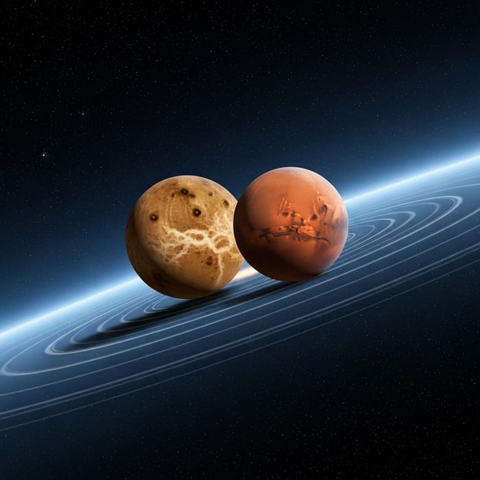 Ethereal Cosmic Dance of Venus and Mars in Solar System