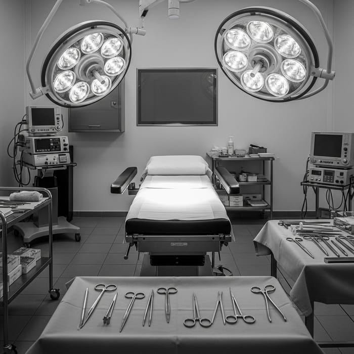 Surgical Office Interior | Black and White Image of Operating Room
