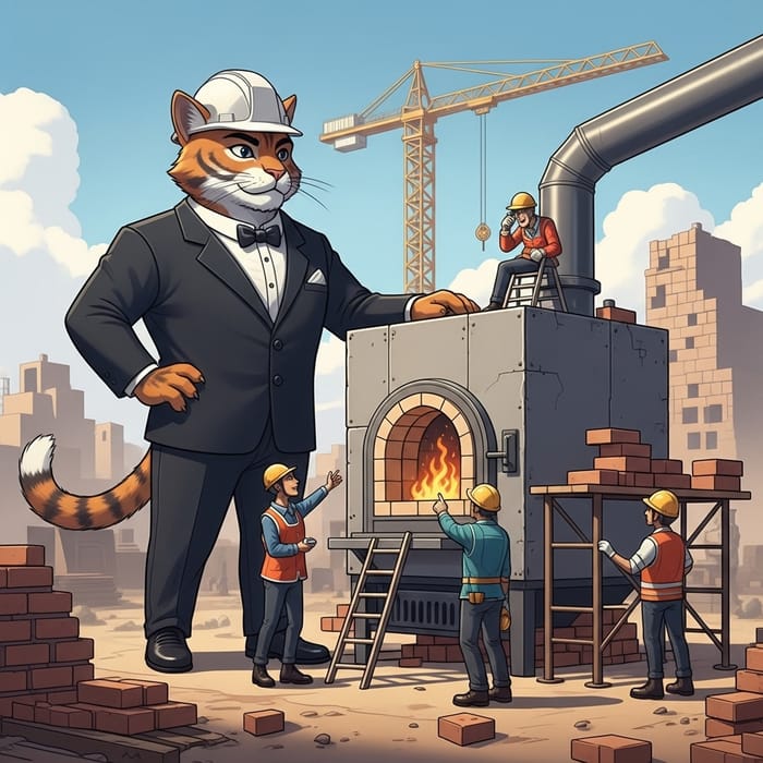 Feline Manager Supervising Furnace Construction Site Feline Manager Supervising Furnace Construction Site