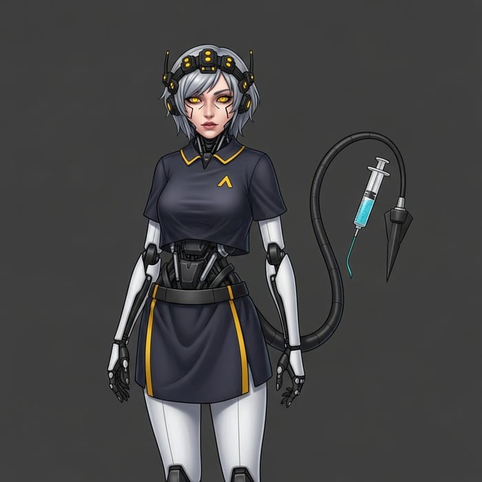 Female Drone Dismantler with Neon Eyes and Silver Hair - Sci-Fi Appearance