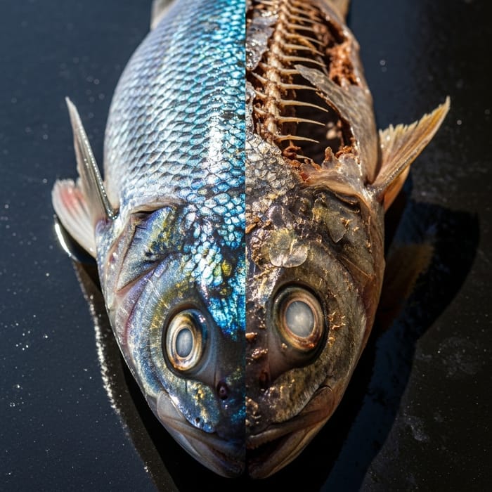 Gleaming Fish Half Rotten Fish: Decayed vs. Gleaming Scales | AI Art Generator | Easy ...