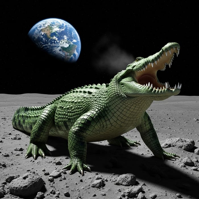 Crocodile on the Moon | Lunar Landscape with Earth View