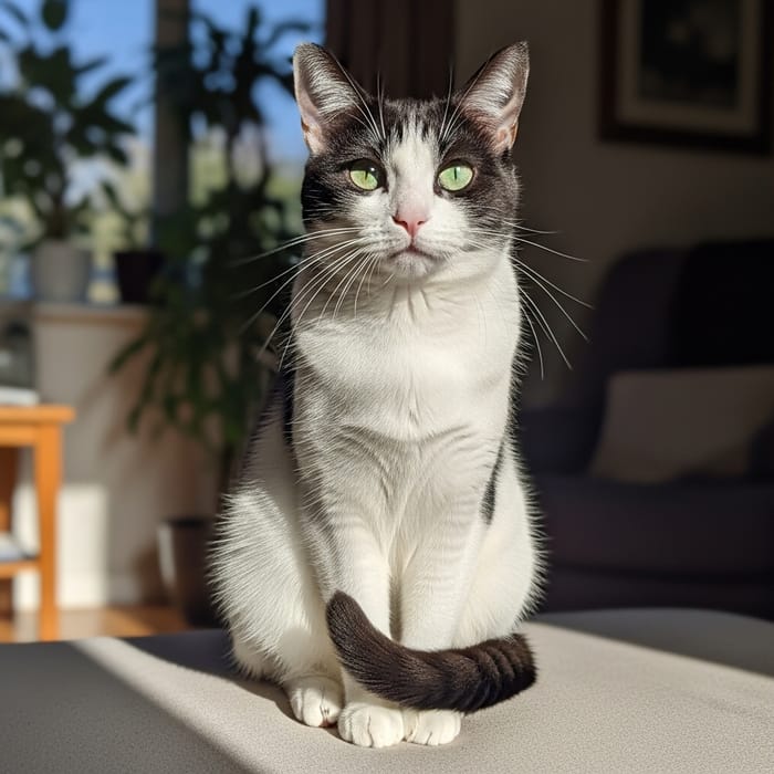 Adorable Black and White Cat with Stunning Green Eyes