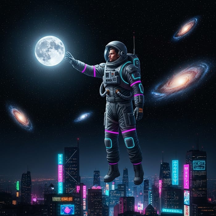 Reaching the Moon: Futuristic Cyberpunk Scene