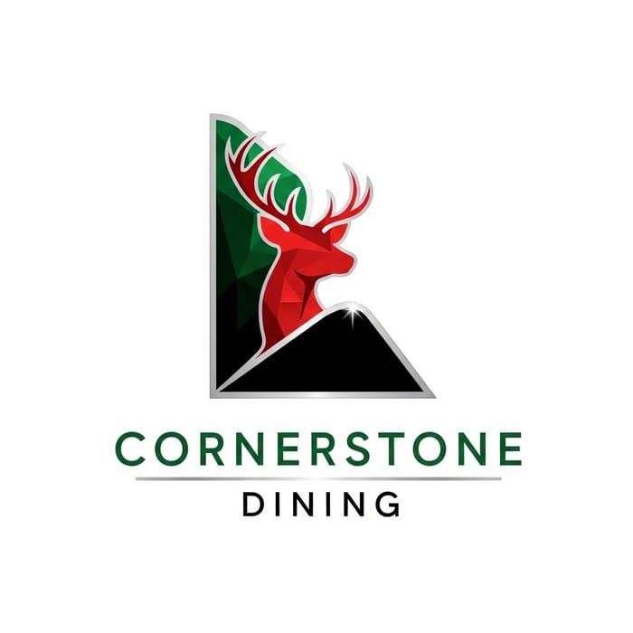 Modern Cornerstone Dining Logo | Black, Green & Silver | Red Deer Polytechnic