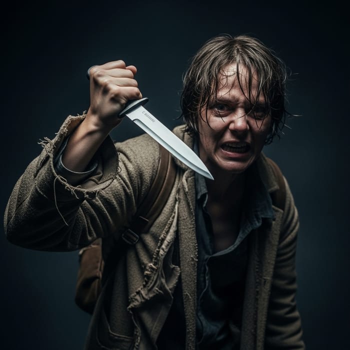 Madman with Knife: Intense Image of Unsettling Madness