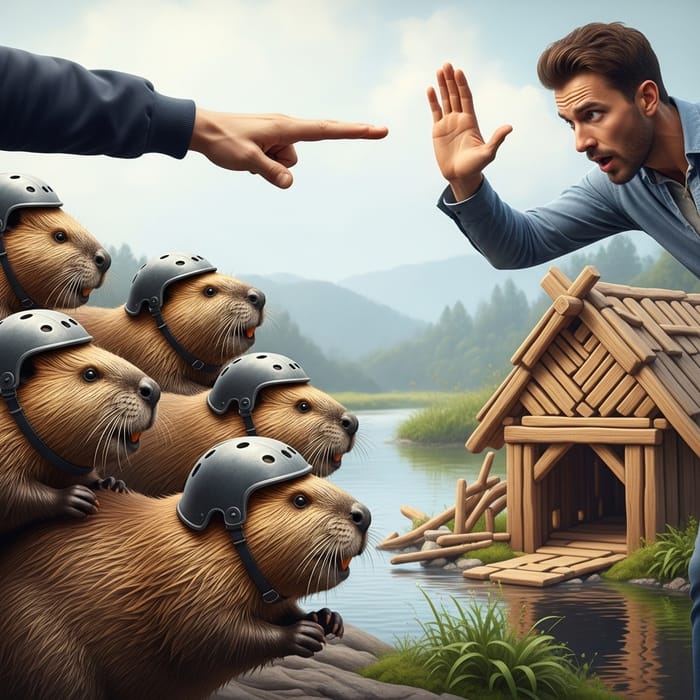 Beavers in Helmets Defending Against Human Hands