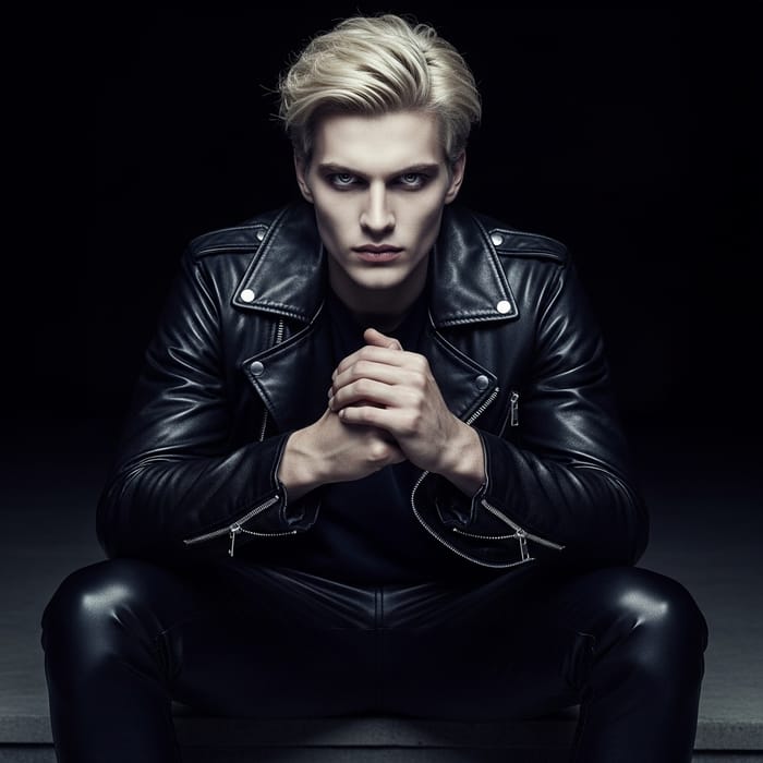 Young Blonde Vampire in Leather Jacket and Pants Young Blonde Vampire in Leather Jacket and Pants