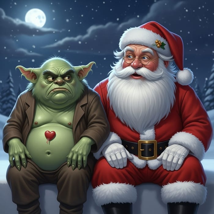 Grinch and Santa: Unlikely Pair in Snowy Setting