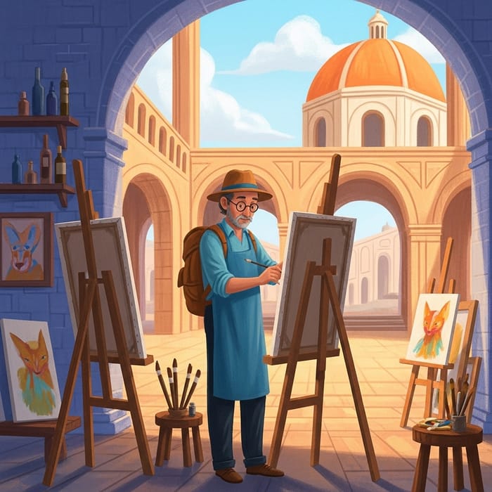 Passionate Renaissance Art Studio Scene with Artist in Focus