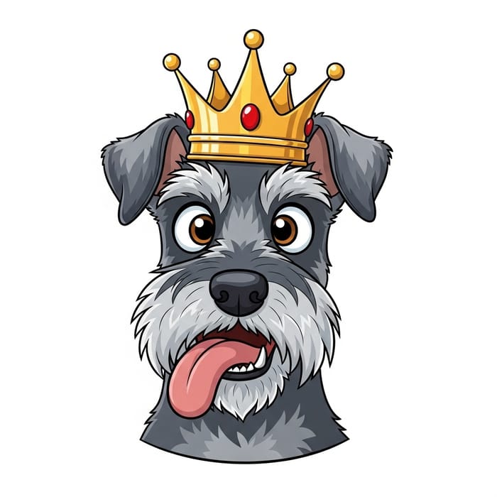Playful Schnauzer with Crown Cartoon Drawing Playful Schnauzer with Crown Cartoon Drawing