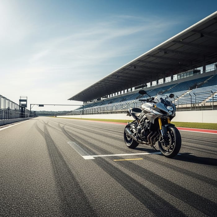 Sleek Motorcycle on Tarmac Racing Track - Speed and Adventure Sleek Motorcycle on Tarmac Racing Track - Speed and Adventure