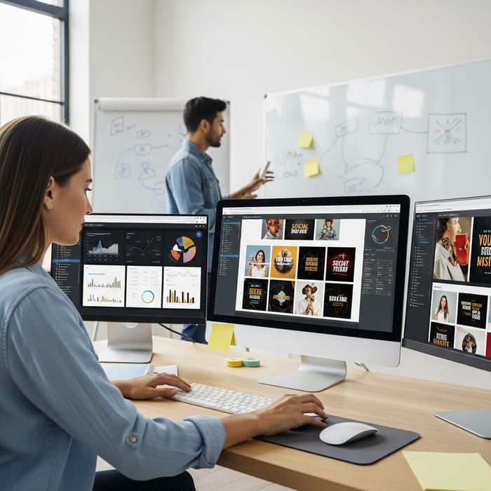 Digital Marketer Crafting Engaging Social Media Ads