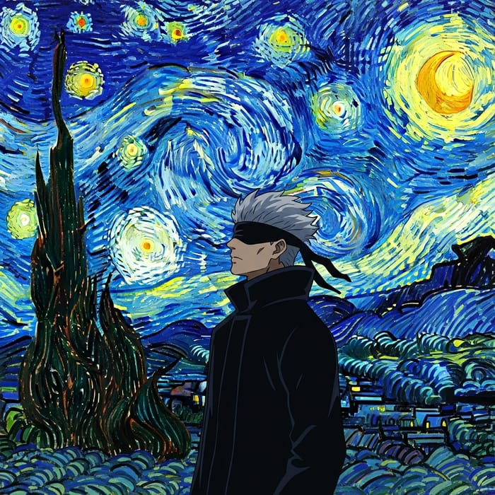Satoru Gojo in Starry Night Sky: A Cosmic Marvel Satoru Gojo in Starry Night Sky: A Cosmic Marvel