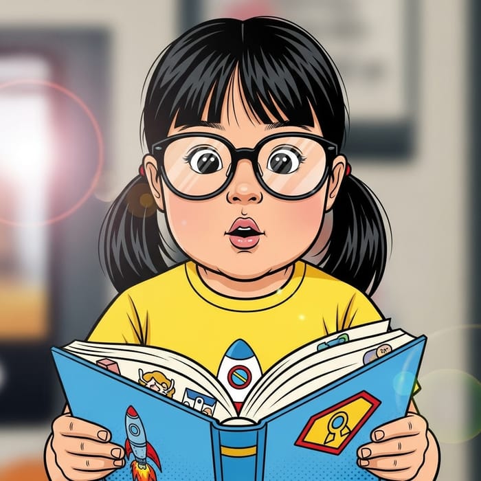 Adorable 5-Year-Old Girl with Glasses & Book Adorable 5-Year-Old Girl with Glasses & Book