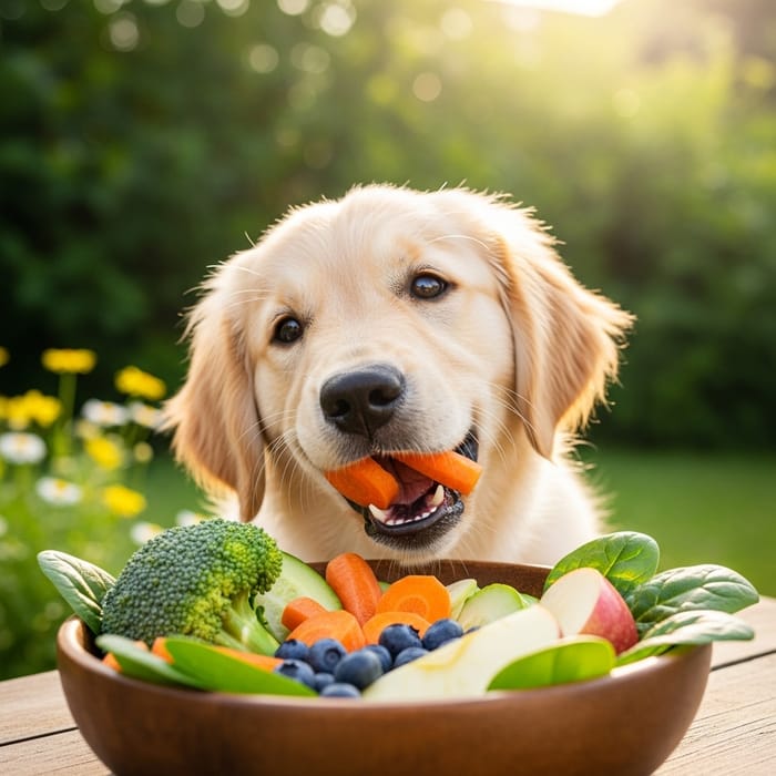 Cute Dog Enjoying Natural Food in Garden Cute Dog Enjoying Natural Food in Garden