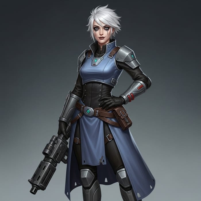Bold White-Haired Marine Engineer in Sci-Fi Traveller RPG