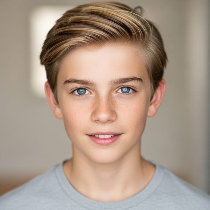 Handsome 13-Year-Old Blond Boy with Confident Smile Handsome 13-Year-Old Blond Boy with Confident Smile