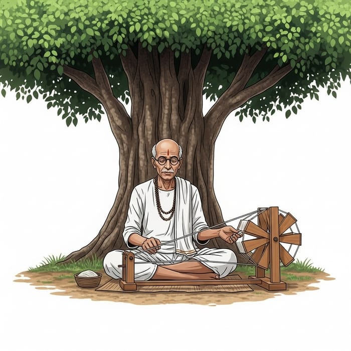 Mahatma Gandhi: Iconic Indian Leader Spinning Charkha