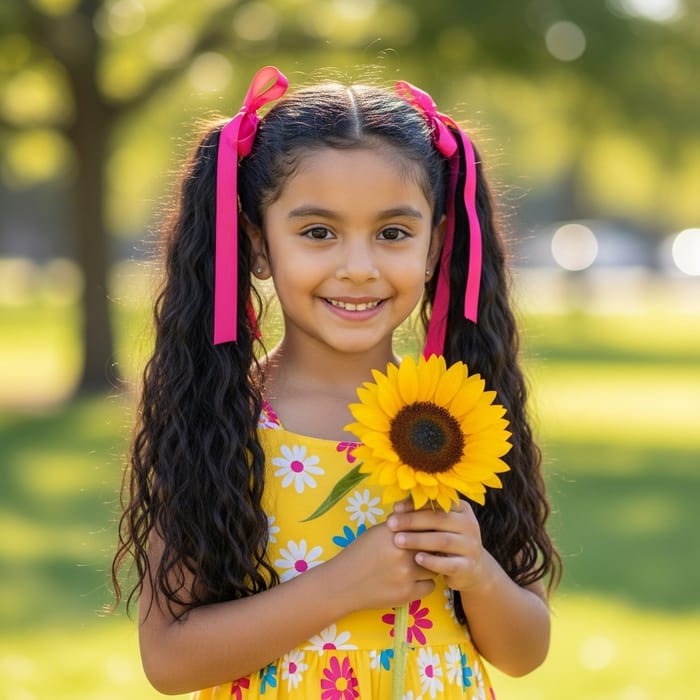 Happy Hispanic Girl in Yellow Sundress