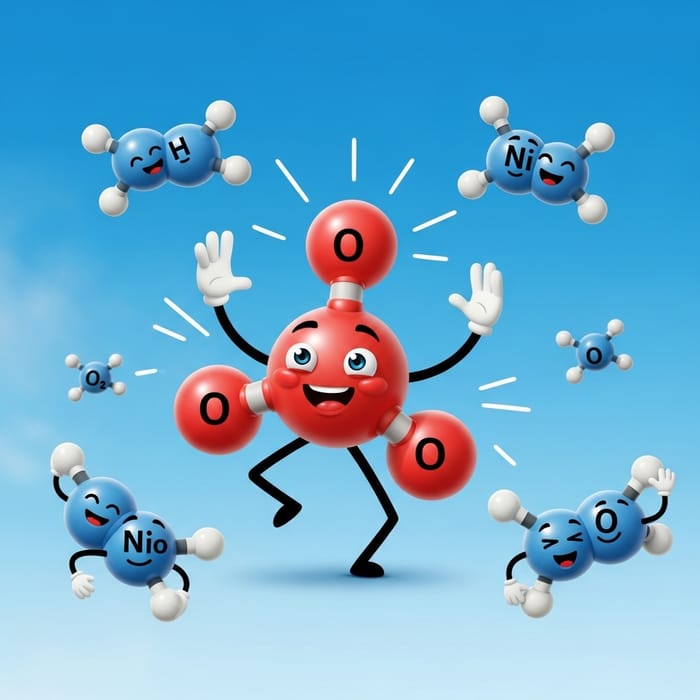 Happy Ozone Molecule with Joyful Air Particles Happy Ozone Molecule with Joyful Air Particles