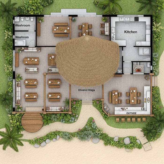 Caribbean Beachfront Restaurant Design | Open-Air Dining & Bar Area Caribbean Beachfront Restaurant Design | Open-Air Dining & Bar Area