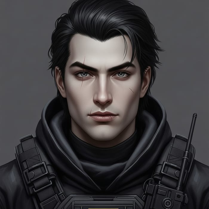 Pale Skin Man with Gray Eyes | Dark Raven Special Forces Look