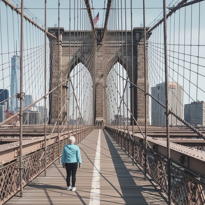 Introspective Journey Across Pastel Brooklyn Bridge