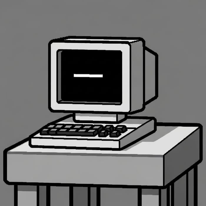 Minimalist Pixel Art Table with Monochrome Computer Minimalist Pixel Art Table with Monochrome Computer