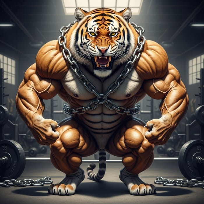 Powerful Bodybuilding Tiger with Chains and Grit