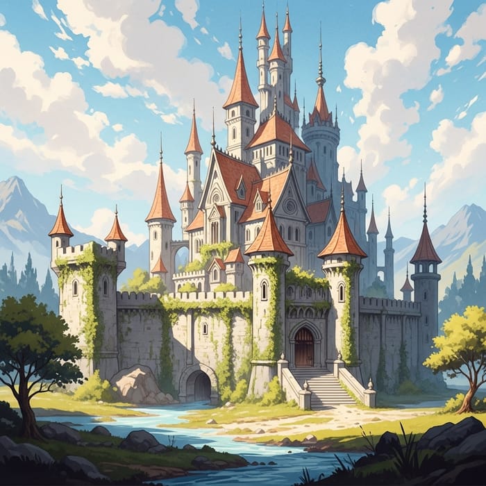 Enchanting Fantasy Castle in Watercolor Art Enchanting Fantasy Castle in Watercolor Art