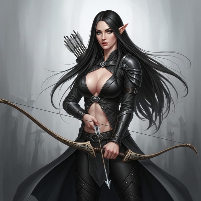 Stunning Elf Woman in Black Leather Attire