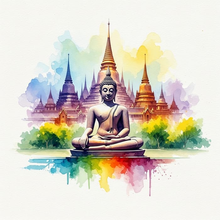 Tranquil Buddha Watercolor Painting