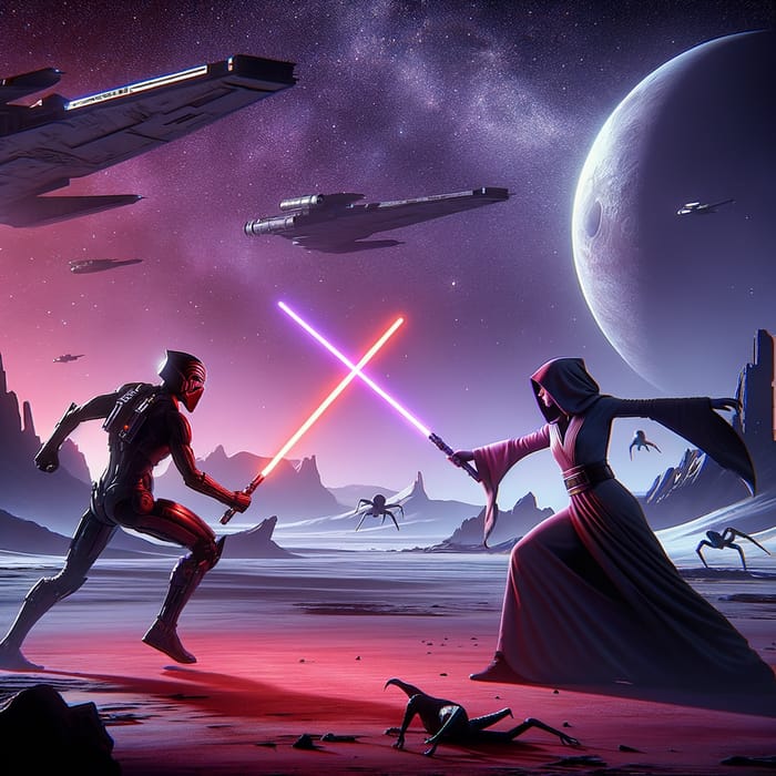 Futuristic Lightsaber Duel on Stark Barren Planet