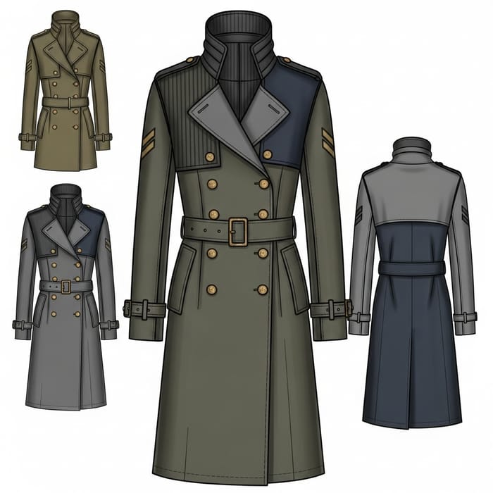 Modern Military-Style Coat Fashion Sketch
