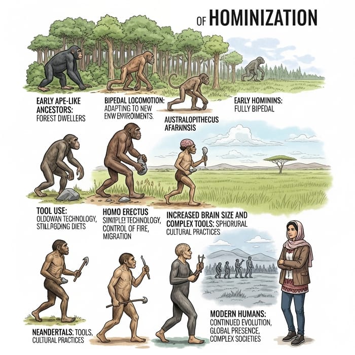 Hominization Process Infographic: Evolution from Ape to Human Hominization Process Infographic: Evolution from Ape to Human