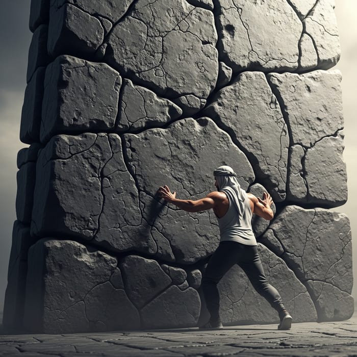 Man Overcoming Huge Obstacle in Realistic Photo Man Overcoming Huge Obstacle in Realistic Photo