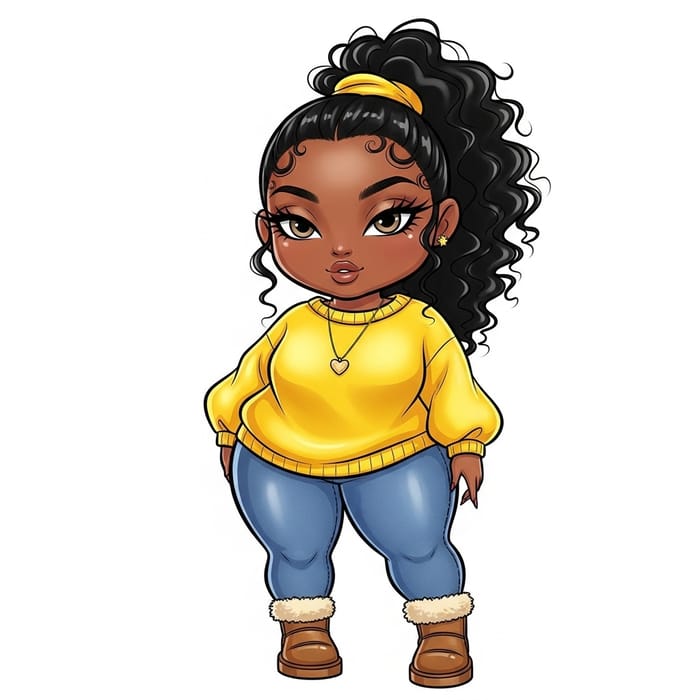Charming Chibi Illustration of Curvy African American Woman
