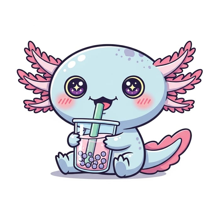 Adorable Axolotl Sipping Bubble Tea | Kawaii Style Artwork