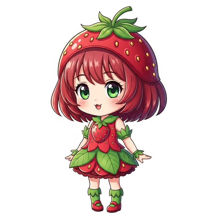 Cute Anime Girl Character, Around 12 Years Old, Strawberry Theme Cute Anime Girl Character, Around 12 Years Old, Strawberry Theme