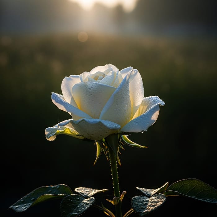 White Rose Bathed in Golden Light - Stunning View White Rose Bathed in Golden Light - Stunning View