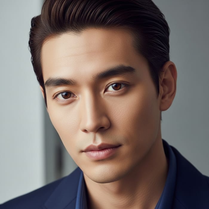 Gorgeous Asian Man with Monolid Brown Eyes and Slick Back Hair