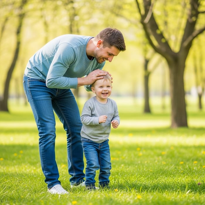 Man Bonding with Son in Sunlit Park | Heartwarming Family Moment
