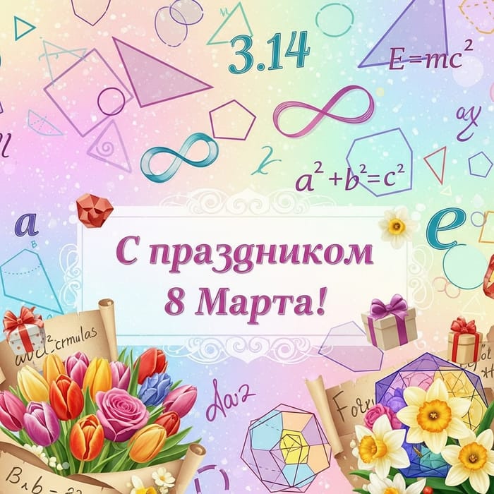 Festive Women's Day Math Image with Geometric Shapes and Flowers for March 8 Celebration Festive Women's Day Math Image with Geometric Shapes and Flowers for March 8 Celebration