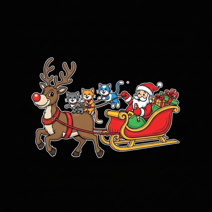 Whimsical Red-Nosed Reindeer & Cats Festivity Whimsical Red-Nosed Reindeer & Cats Festivity