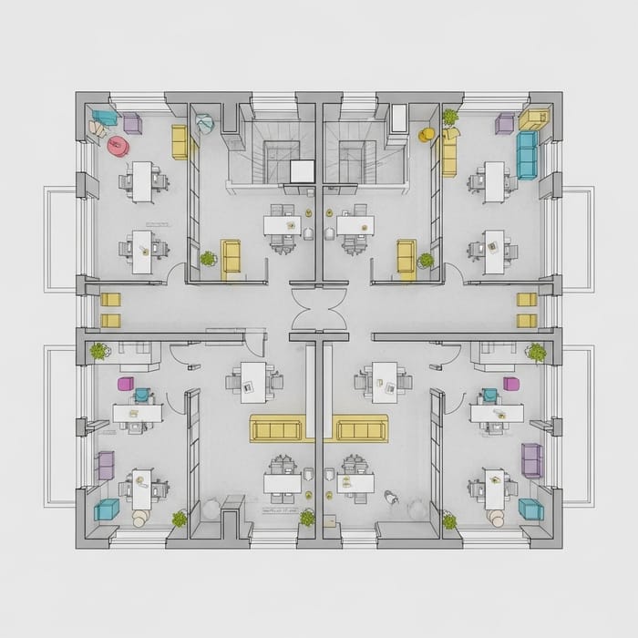 Comprehensive Modernist Office Space Blueprint | Symmetrical Layout