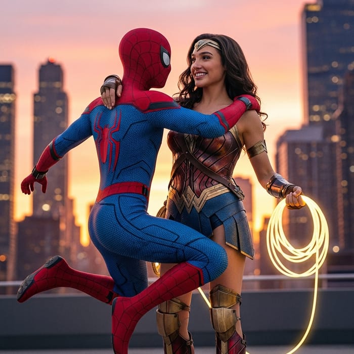 Spiderman & Wonder Woman Kiss: Superhero Romance Image Spiderman & Wonder Woman Kiss: Superhero Romance Image