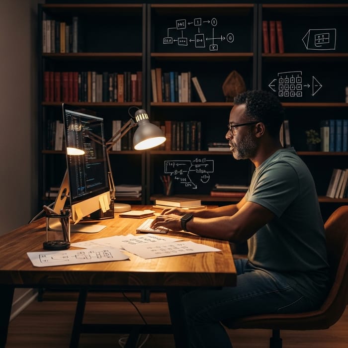Experienced Coder Working at Desk | Coding Expertise Experienced Coder Working at Desk | Coding Expertise