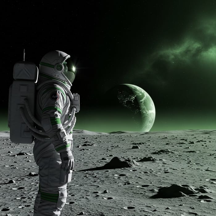 Astronaut on Moon, Space Gazing, Gray Tones