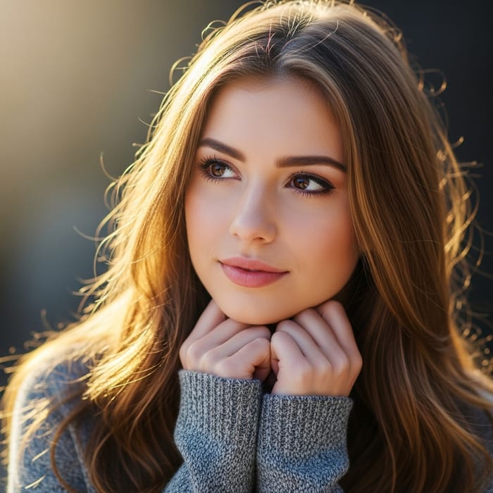 19-Year-Old Caucasian Girl with Long Golden Brown Hair and Deep Brown Eyes